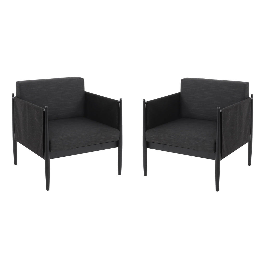 Dawson Outdoor Patio 2pcs Black Aluminum Club Chair Set with Water-Resistant