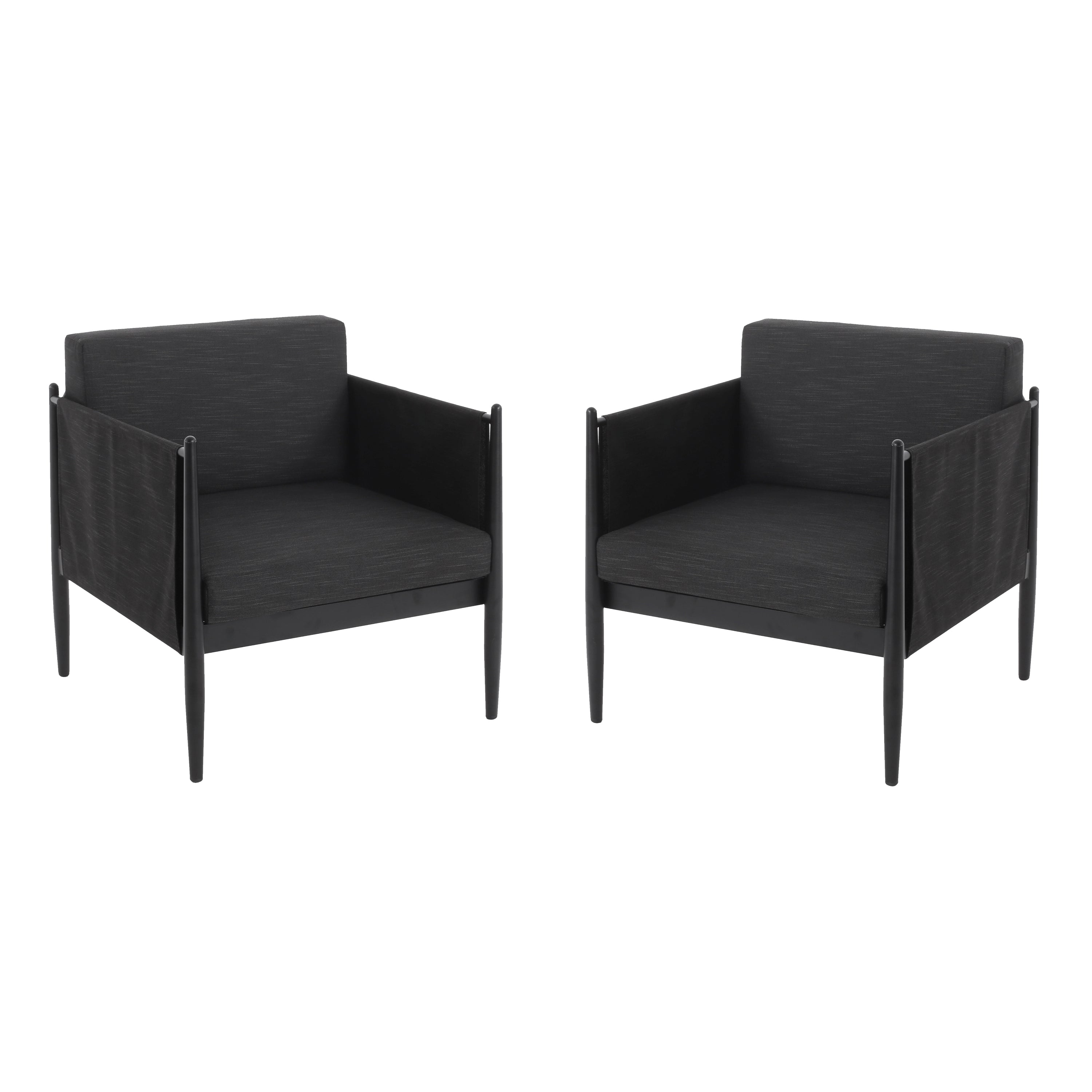 Dawson Outdoor Patio 2pcs Black Aluminum Club Chair Set with Water-Resistant