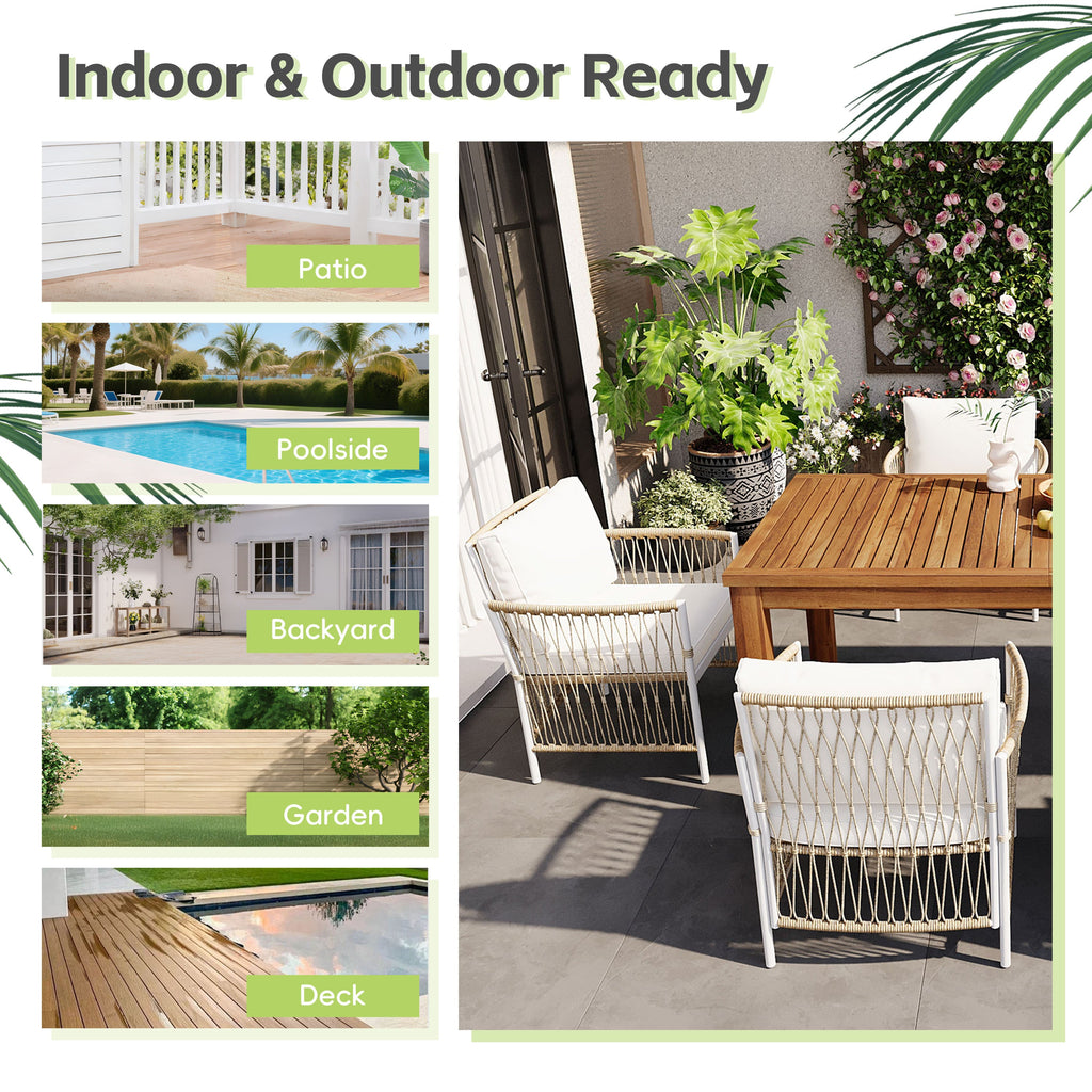Outdoor Dining Set Acacia Wood PE Wicker Armchair 7 Piece Seats 6