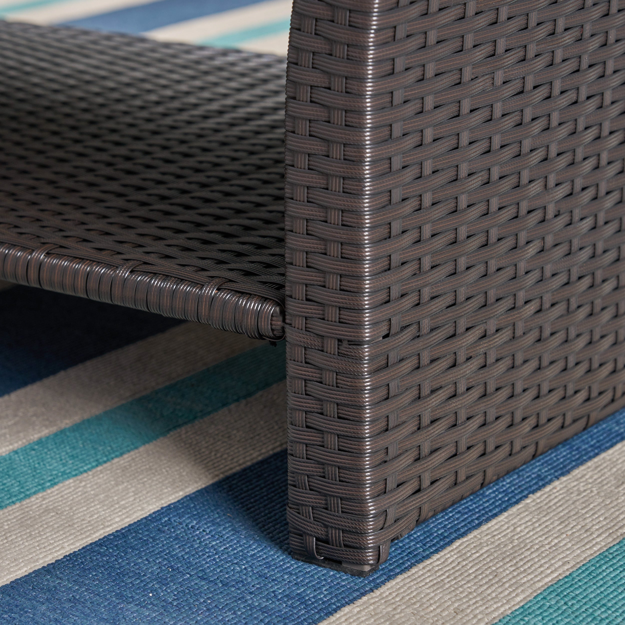 Outdoor Coffee Table Wicker Steel Brown Round 39in