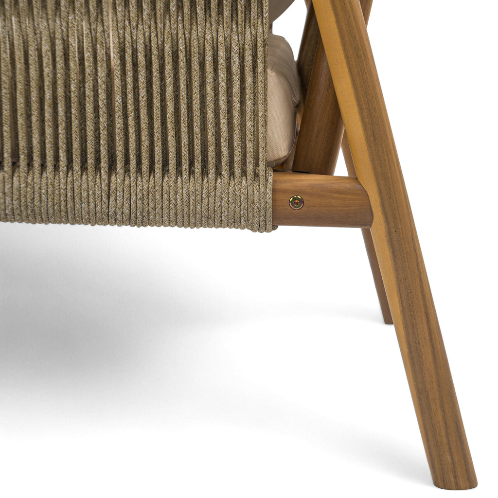 Outdoor Lounge Chair Solid Wood Natural Beige Cushion 28in Wide