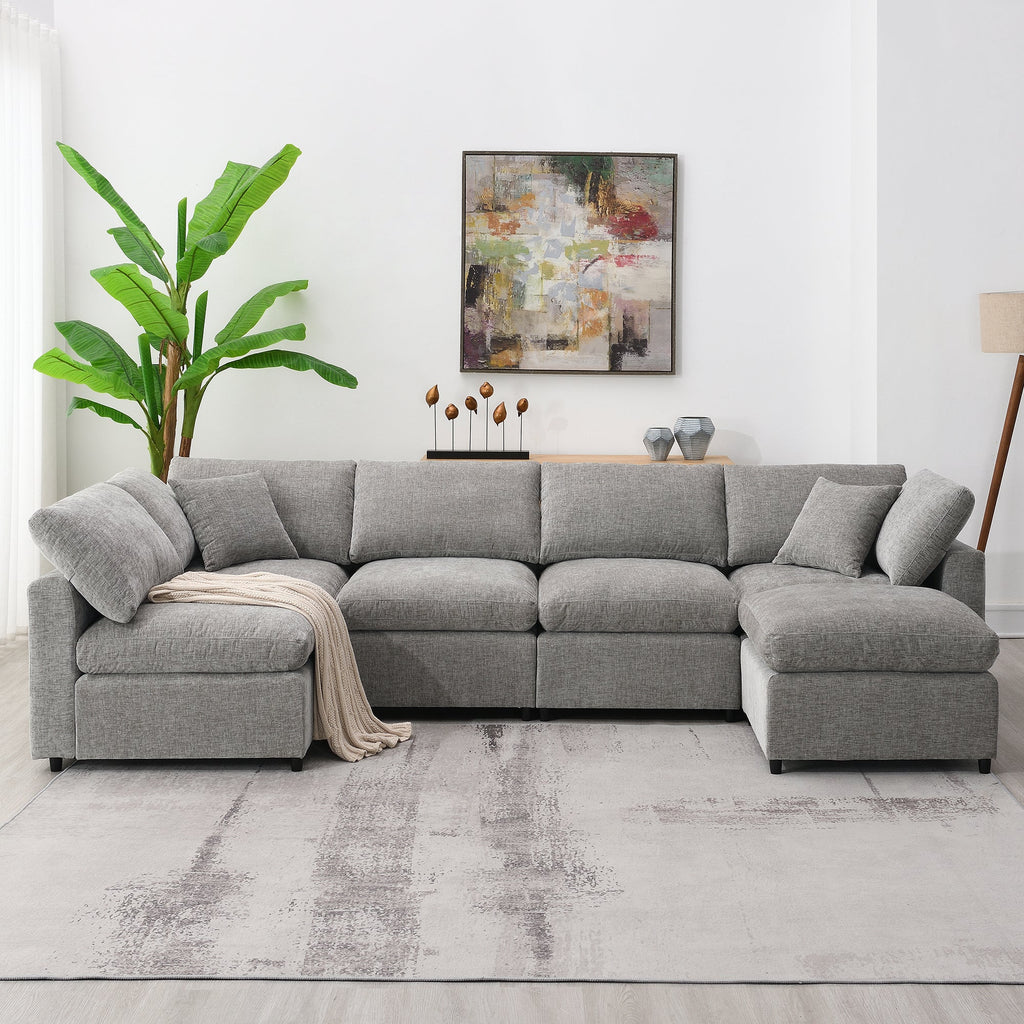 6-Seat U-Shape Modular Sofa with Ottoman, 130