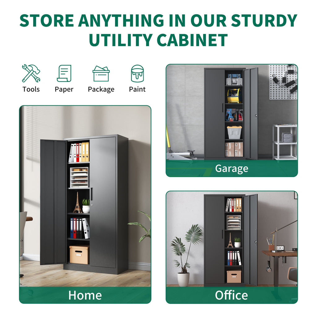 Heavy Metal Garage Storage Cabinet With Locking Doors, Steel, Adjustable Shelves