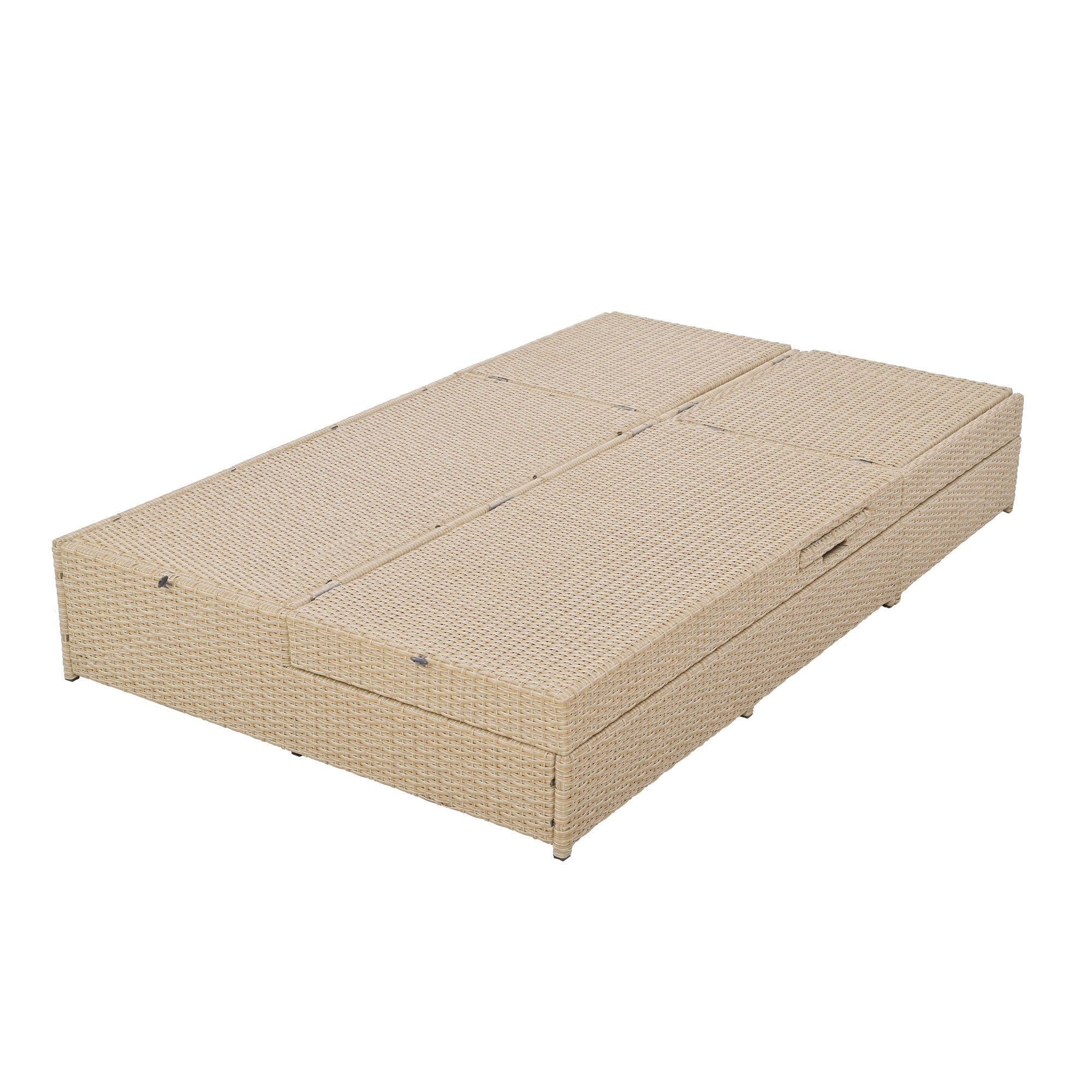 Outdoor Double Sunbed, Wicker Rattan Patio Reclining Chairs with Adjustable