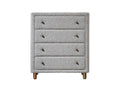 Chest of Drawers Gray Boucle Fabric 4-Drawer Rubber Wood MDF 33x38 In