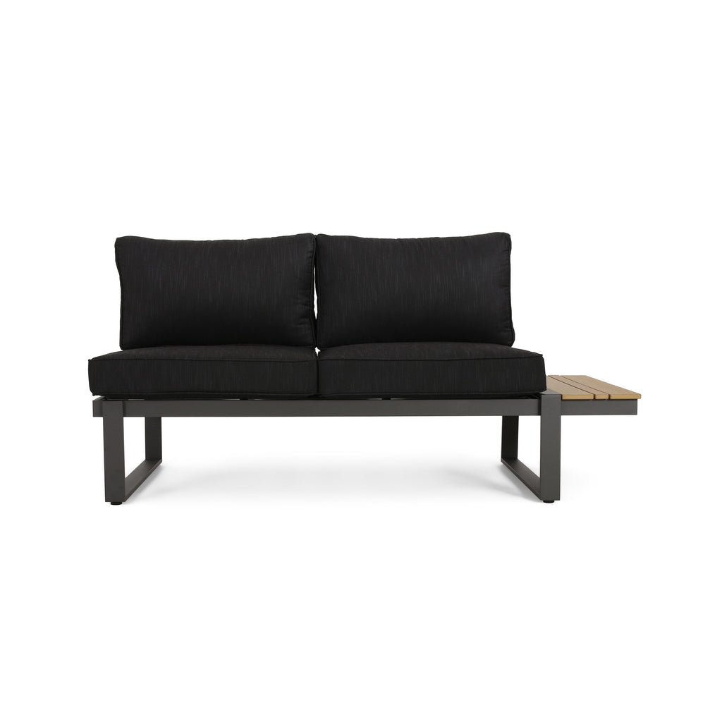 Outdoor Sectional Set Aluminum Acacia Wood Dark Gray 5 Piece Seats 5