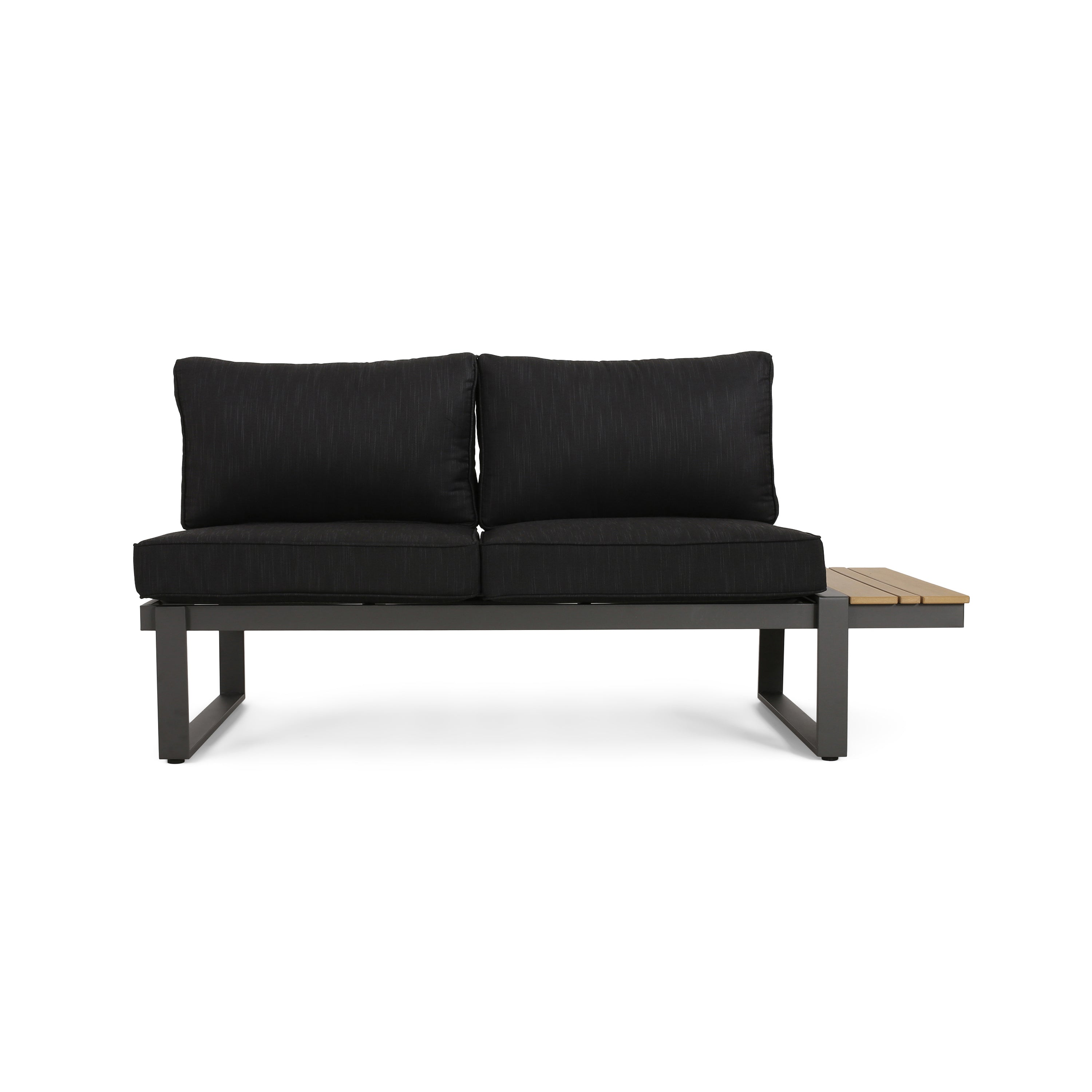 Outdoor Sectional Set Aluminum Acacia Wood Dark Gray 5 Piece Seats 5