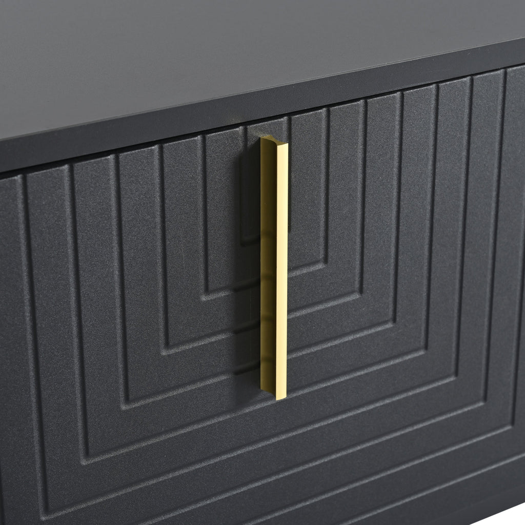 TV Stand Modern Black Gold Geometric Door MDF Adjustable Shelves Fits 80 In