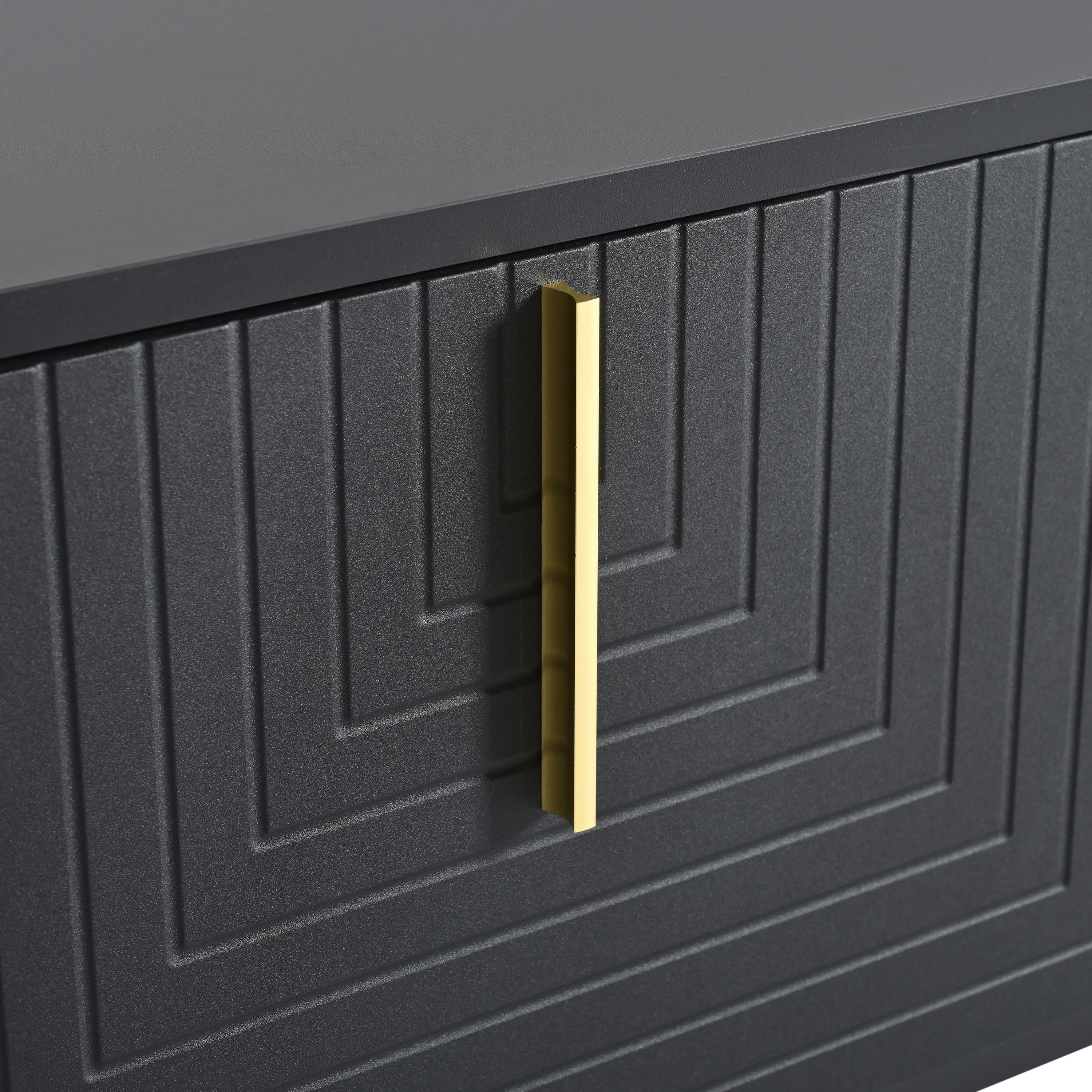 TV Stand Modern Black Gold Geometric Door MDF Adjustable Shelves Fits 80 In