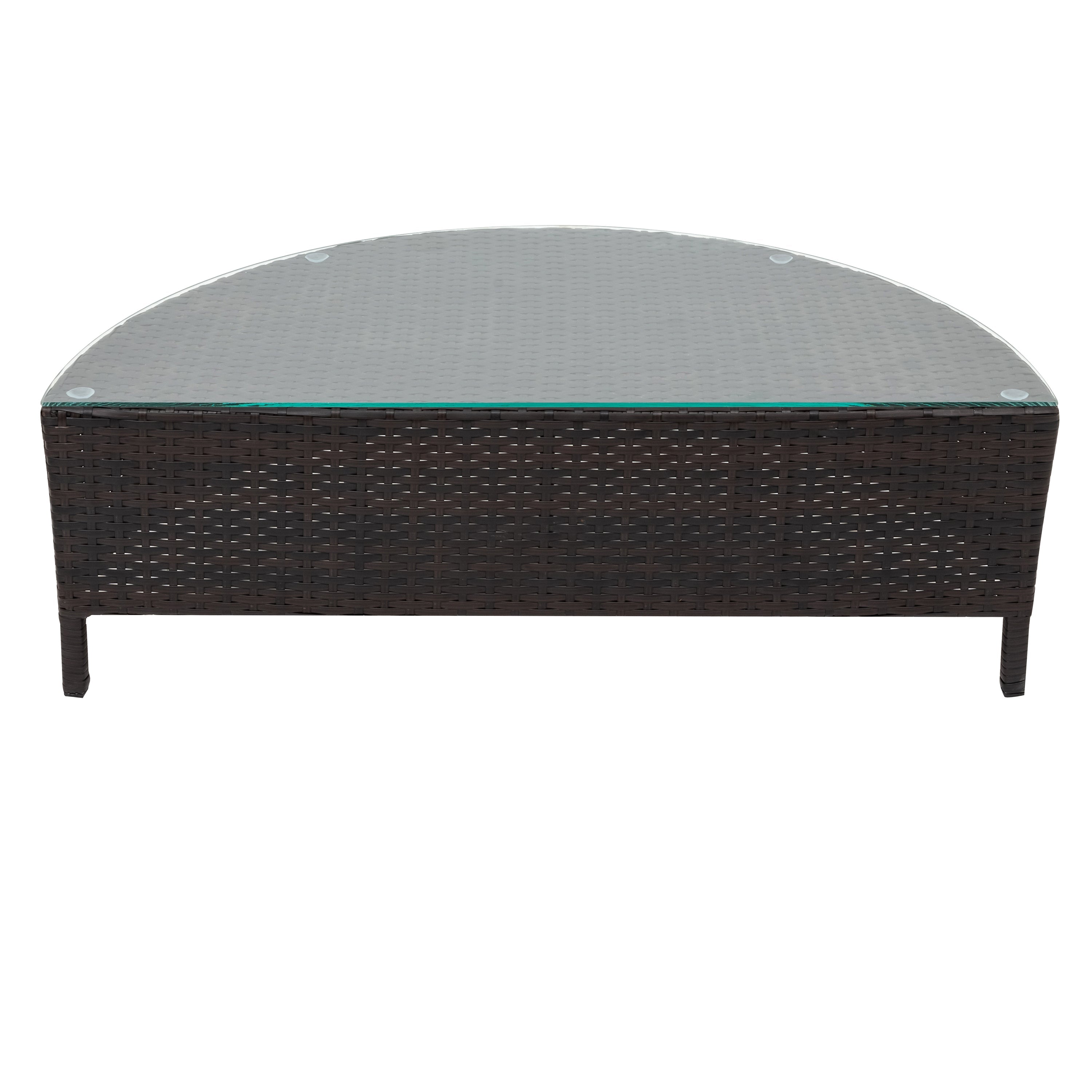 Outdoor Patio Set Half Moon PE Rattan Steel Beige 5 Piece Tempered Glass