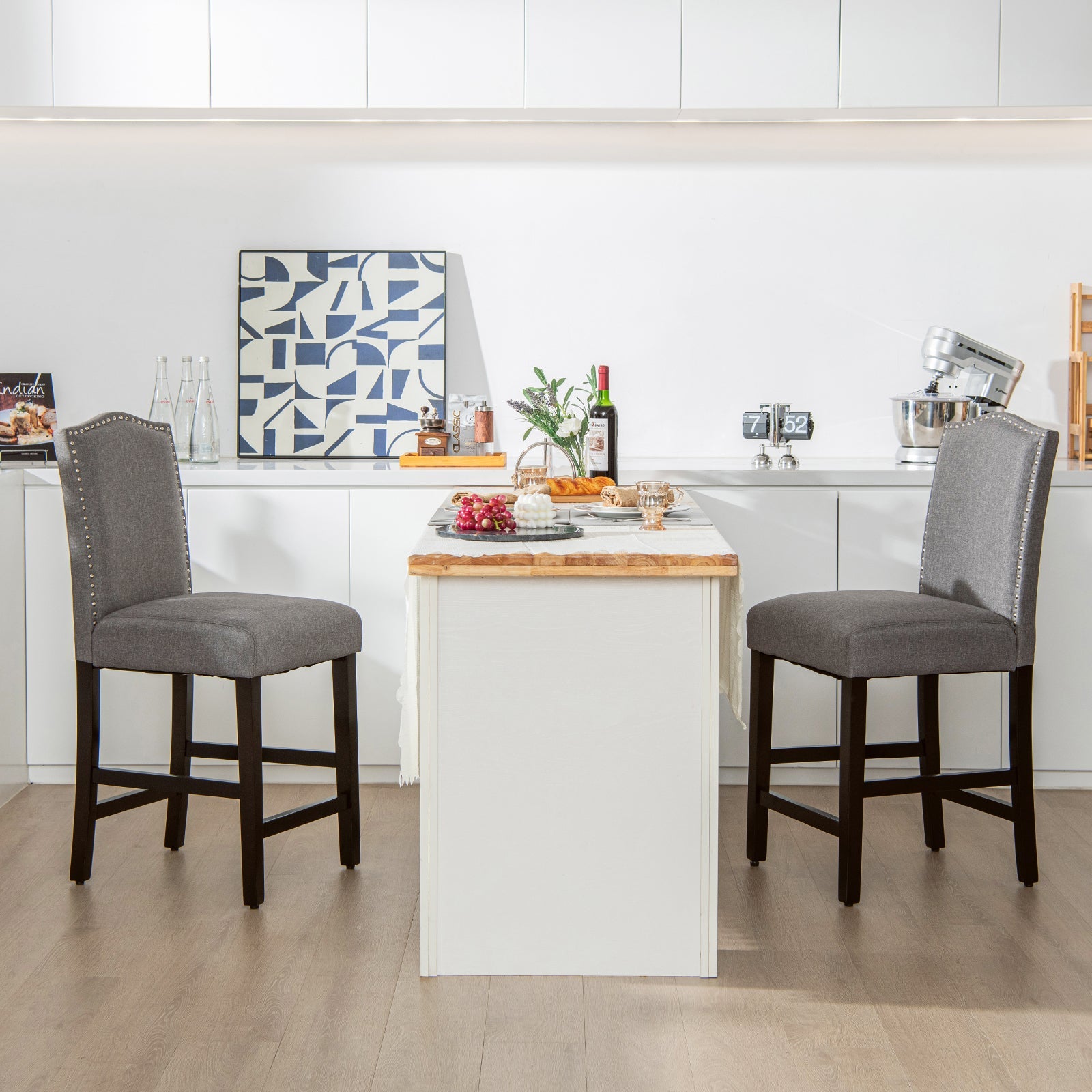 2 Pcs Fabric Nail Head Counter Height Dining Side Chairs Set