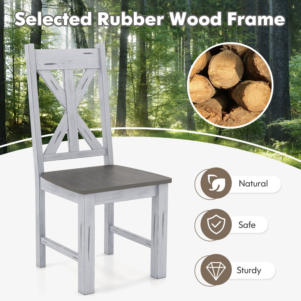 Farmhouse Chair Set of 2 with Rubber Wood Frame and Elegant Hollowed Backrest-Gray