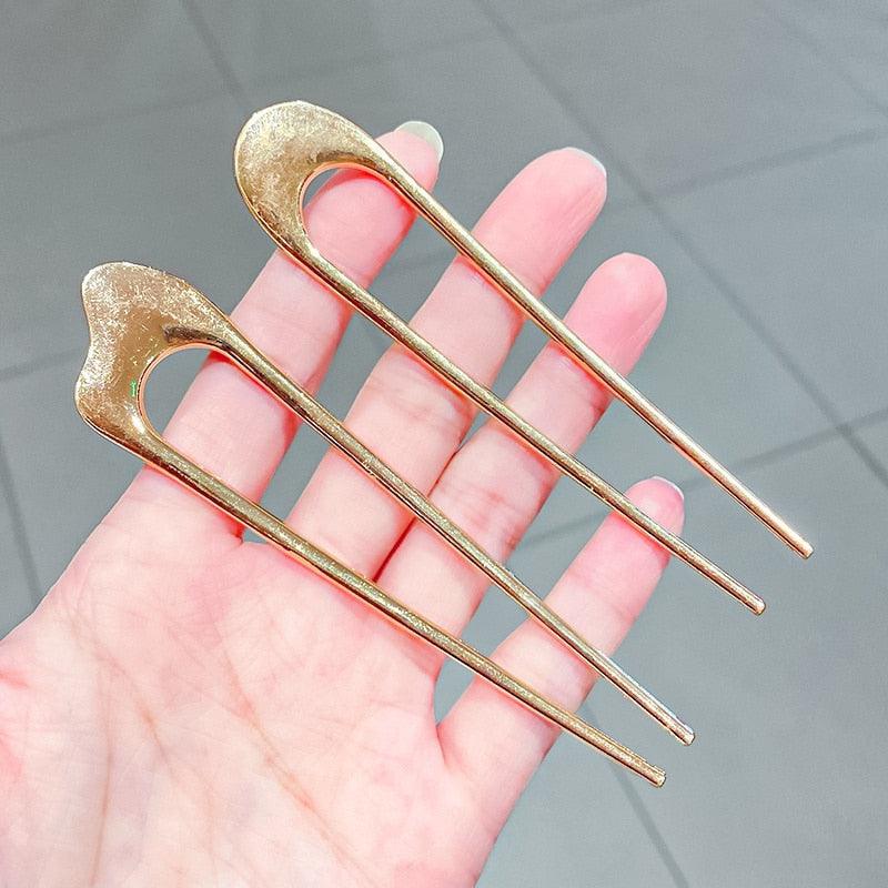 Fashion U Shape Metal Hair Sticks For Women Hair Clips Hair Accessories Elegant Simple Gold Color Hairpins Girl Headwear Jewelry Gorgeous Hair Accessories For Women