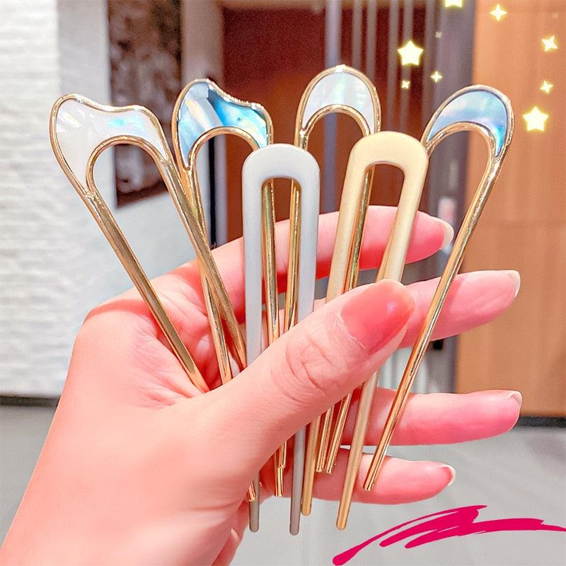 Fashion U Shape Metal Hair Sticks For Women Hair Clips Hair Accessories Elegant Simple Gold Color Hairpins Girl Headwear Jewelry Gorgeous Hair Accessories For Women