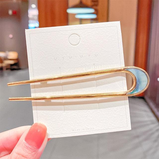 Fashion U Shape Metal Hair Sticks For Women Hair Clips Hair Accessories Elegant Simple Gold Color Hairpins Girl Headwear Jewelry Gorgeous Hair Accessories For Women
