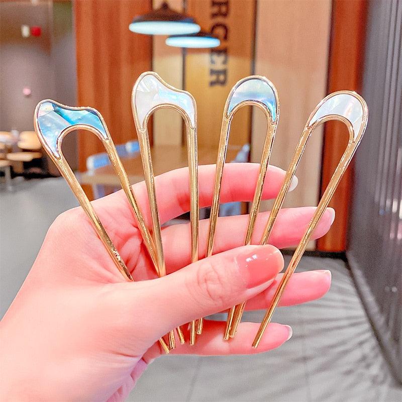 Fashion U Shape Metal Hair Sticks For Women Hair Clips Hair Accessories Elegant Simple Gold Color Hairpins Girl Headwear Jewelry Gorgeous Hair Accessories For Women