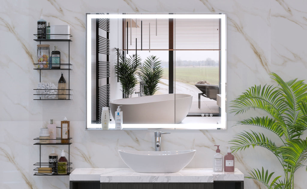 LED Bathroom Vanity Mirror Wall Mounted Adjustable / Warm / Natural Lights Anti-Fog Touch Switch With Memory Modern Smart Large Bathroom Mirrors