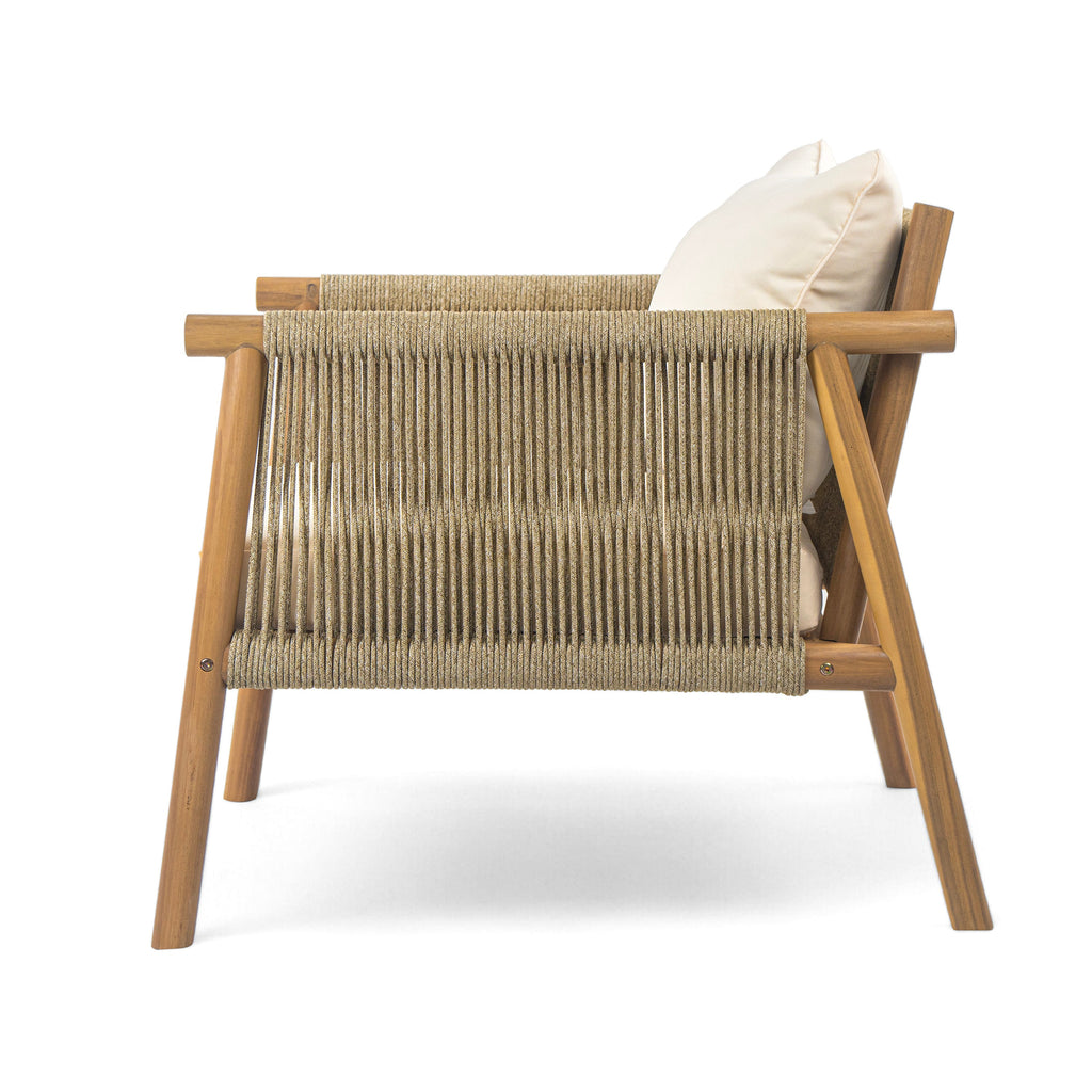 Outdoor Lounge Chair Solid Wood Natural Beige Cushion 28in Wide
