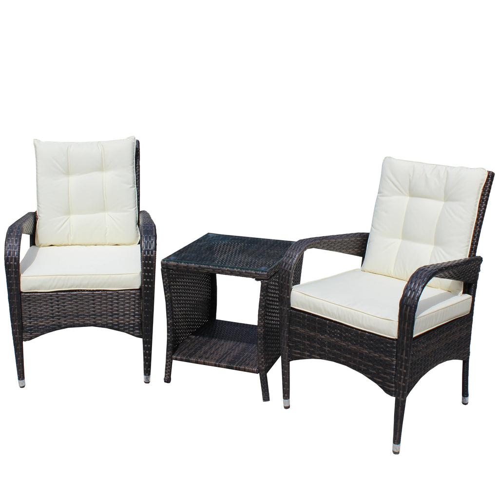 Outdoor Conversation Set PE Rattan Steel Brown Beige Cushion 3 Piece