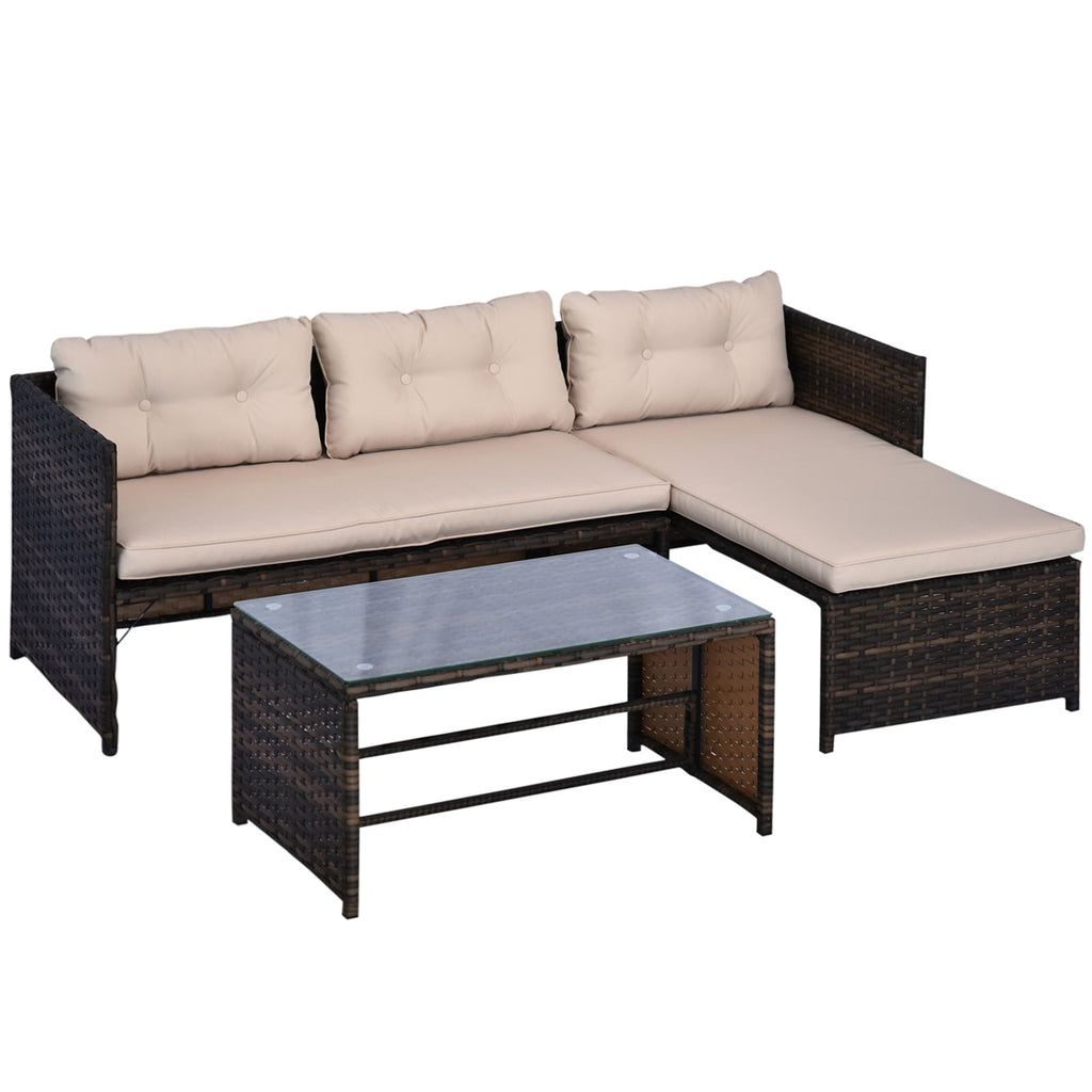 Patio Set PE Rattan Steel Beige 3 Piece L-Shape Loveseat 560 LB