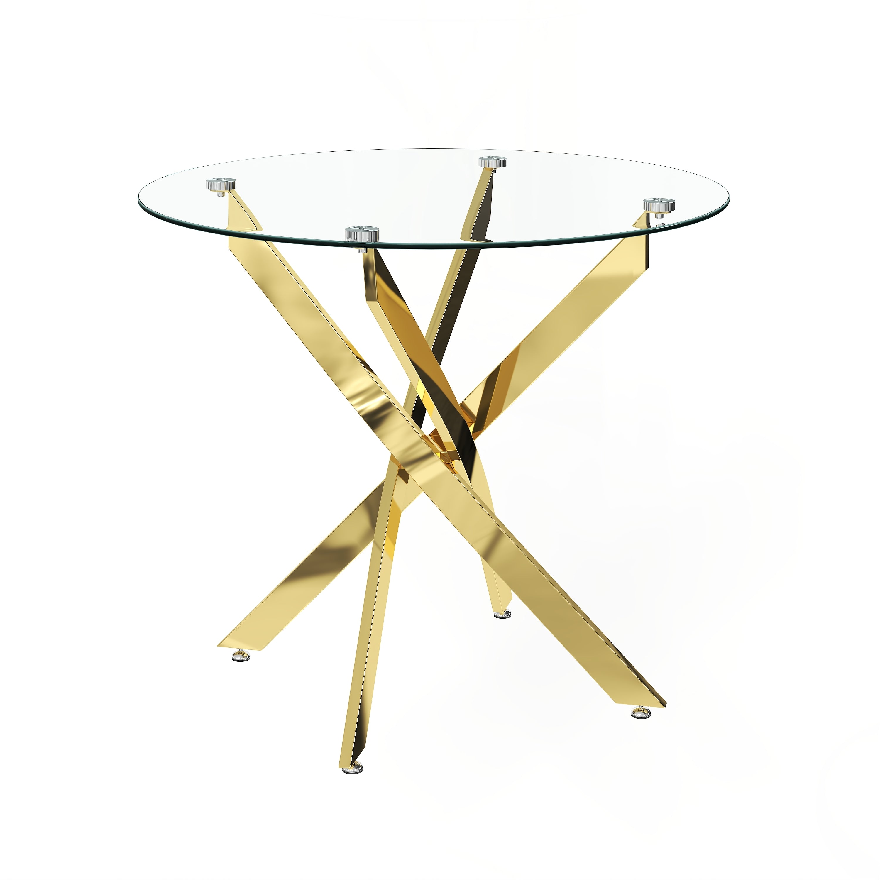 Round Glass Dining Table Set for 4, 35.5' Glass Dining Table with Gold Legs,