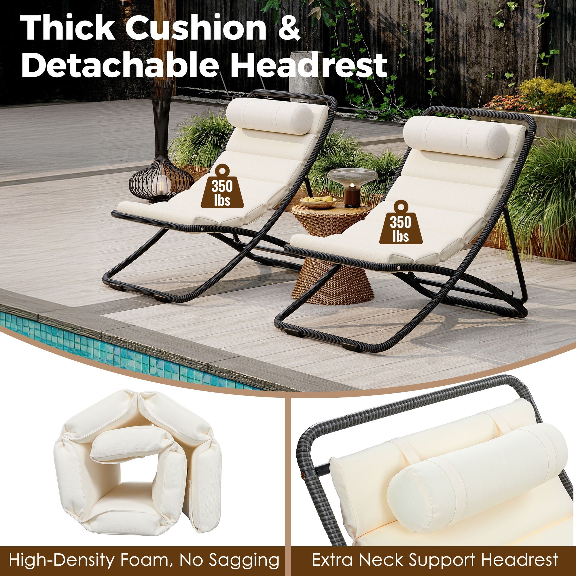 Outdoor Folding Chair With Adjustable Backrest (Set of 2)