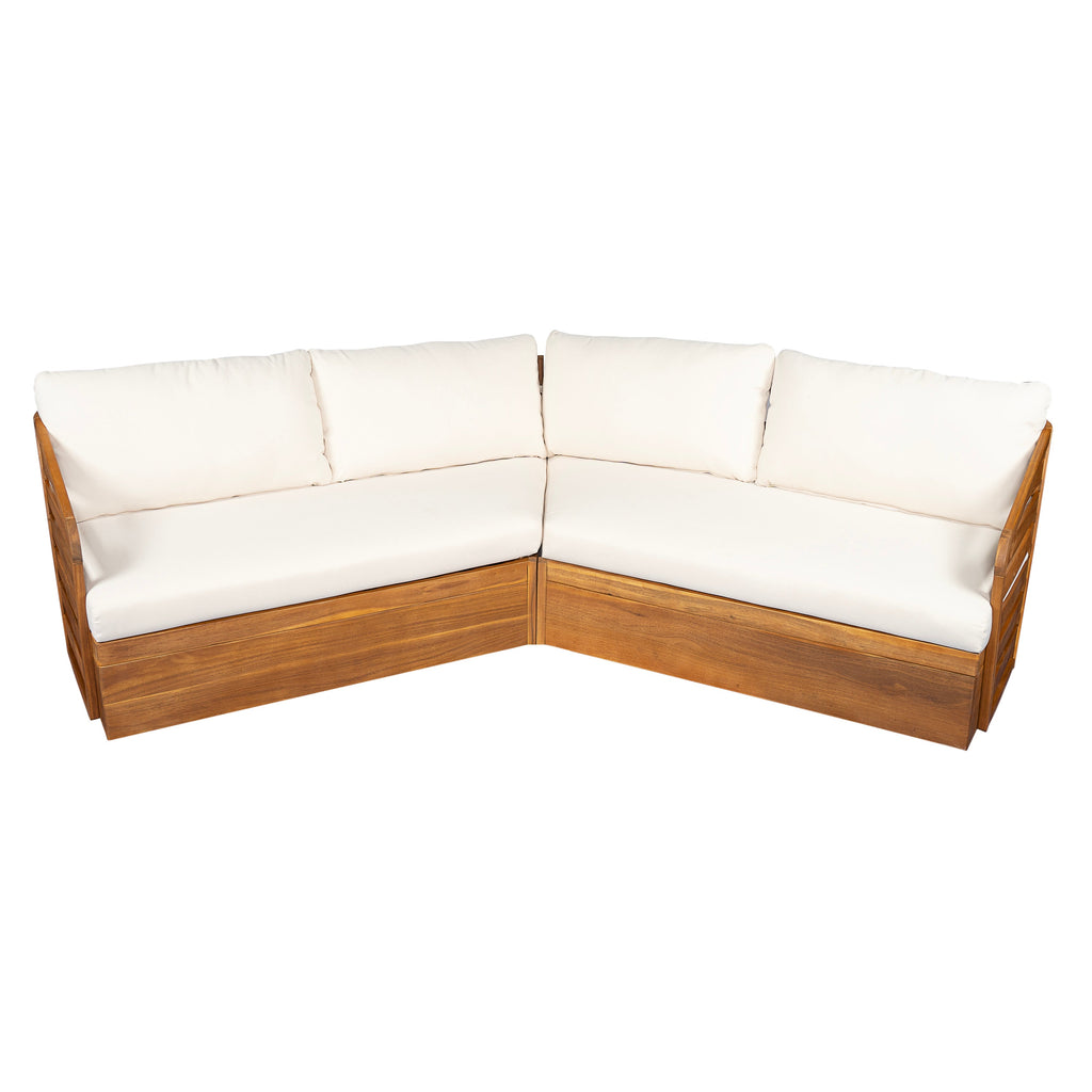 Outdoor Sectional Set Acacia Wood Teak Beige V-Shape 2 Piece 800 LB