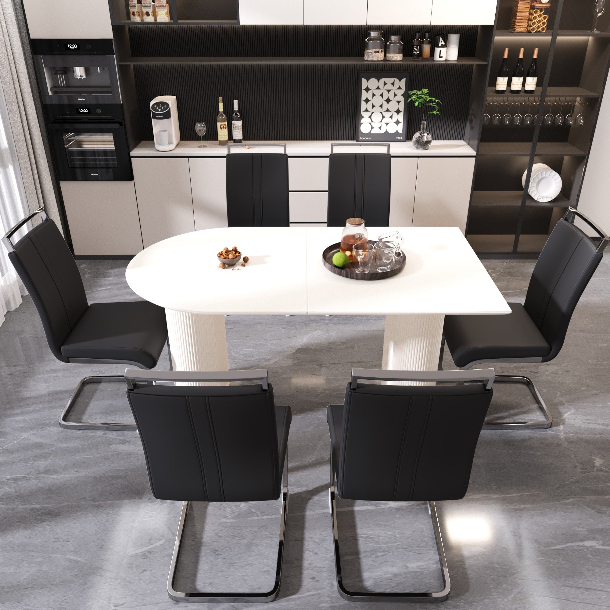 63 'medieval modern cream style MDF dining table and PU armless dining chair