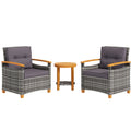 Outdoor Bistro Set PE Rattan Wood Frame Gray 3 Piece