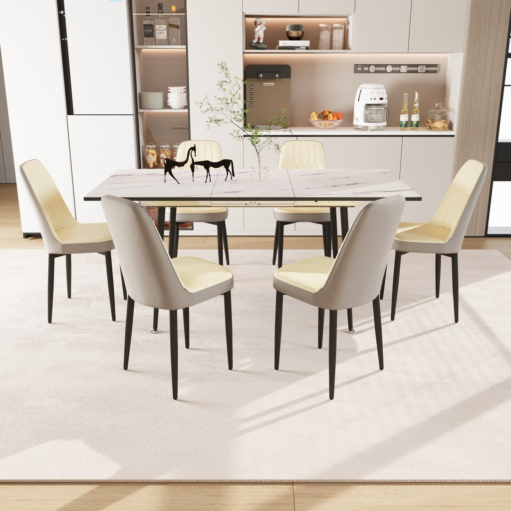 47'-63' expandable dining table set for 2-6 people, equipped with PU fabric