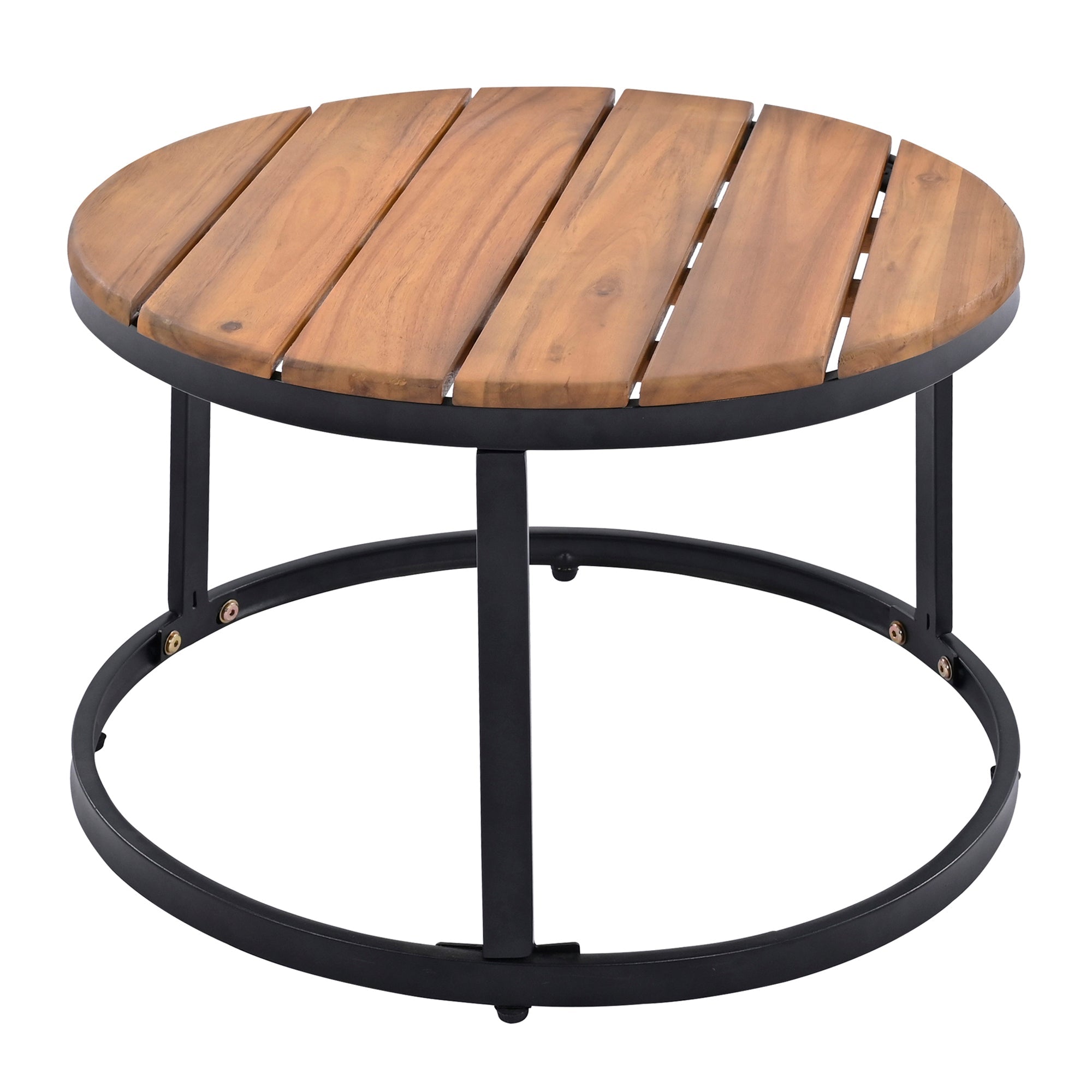 Outdoor Sectional Set Acacia Wood Steel Gray with Nesting Tables