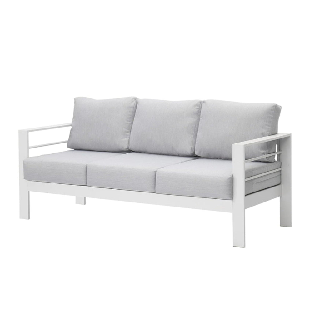 Outdoor Aluminum Sofa 3 Seat 74in White Cushions