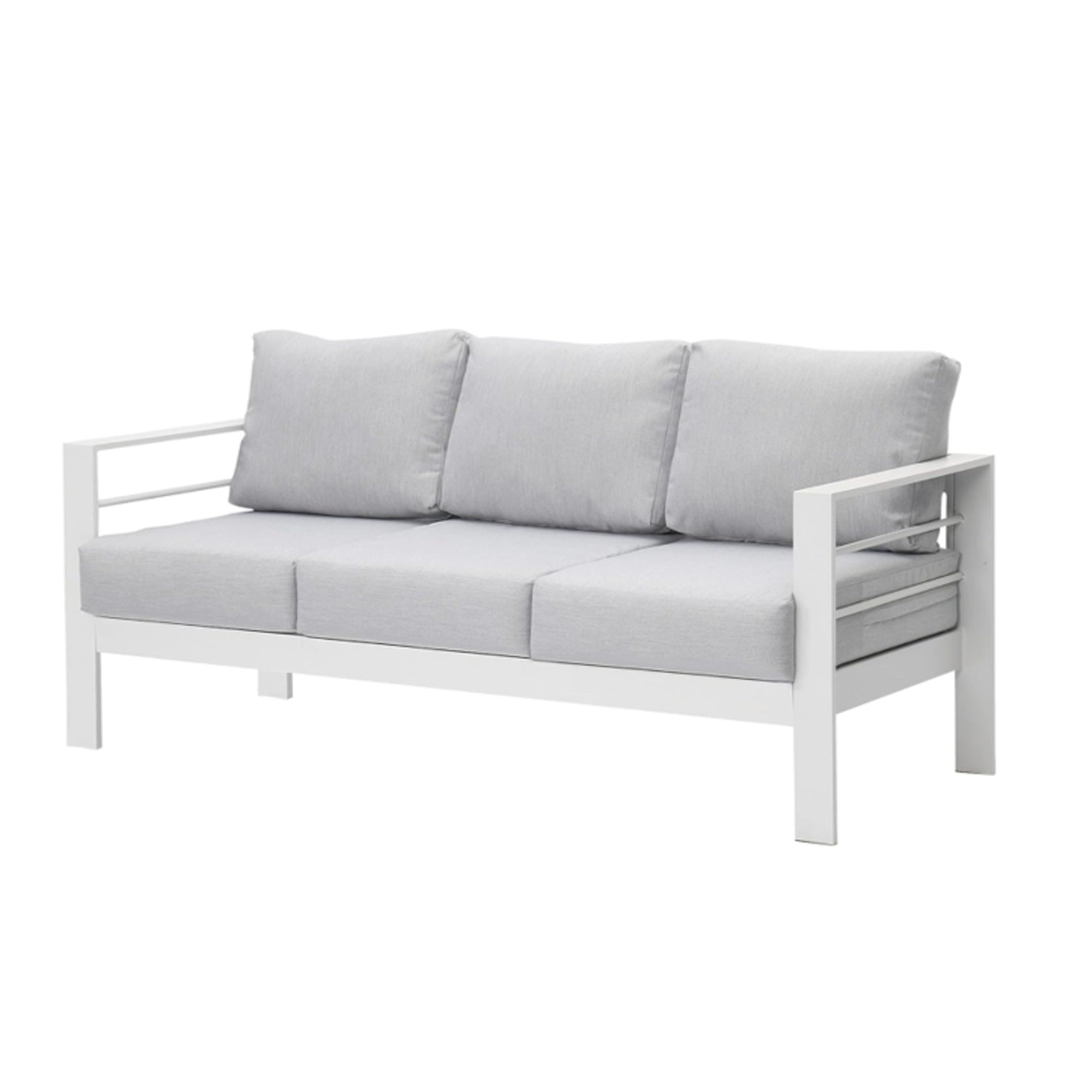 Outdoor Aluminum Sofa 3 Seat 74in White Cushions