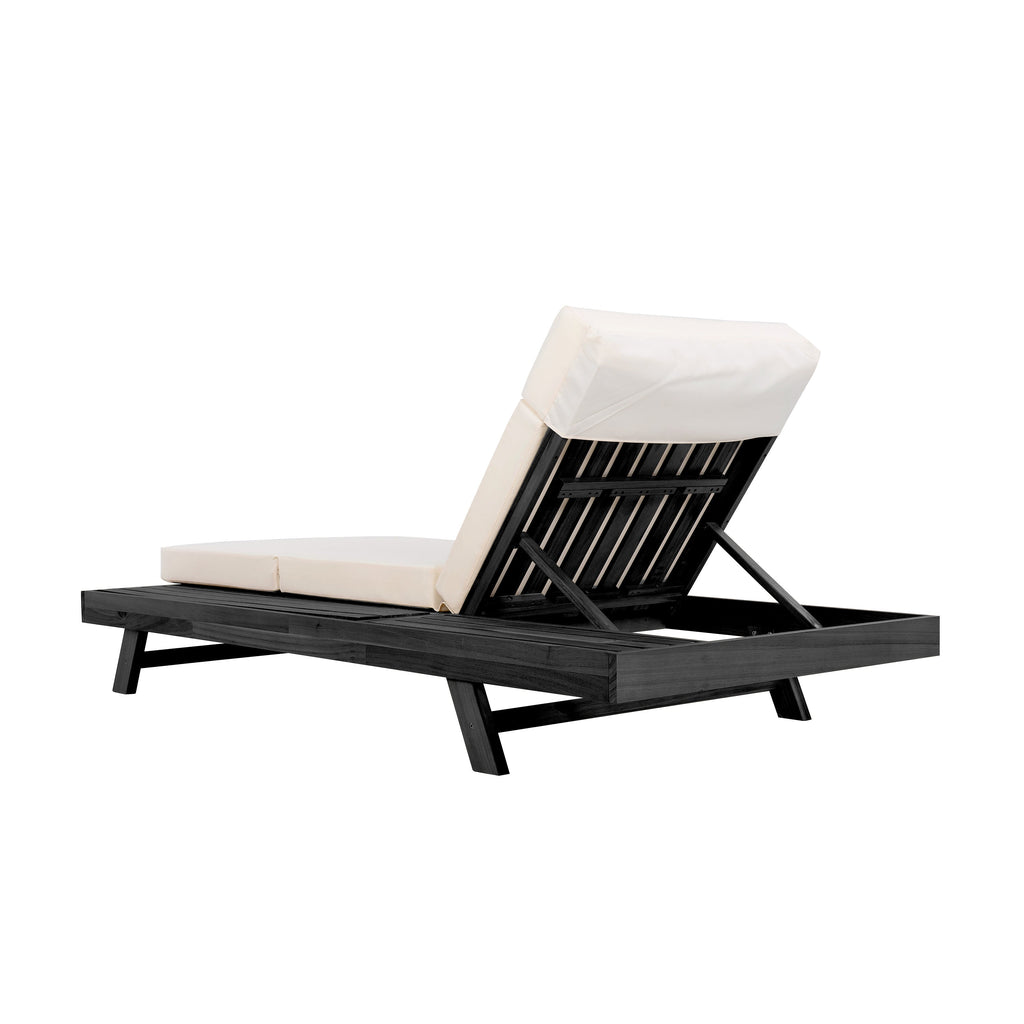 Chaise Lounge Acacia Wood Black 4-Position Cream Cushion 79in