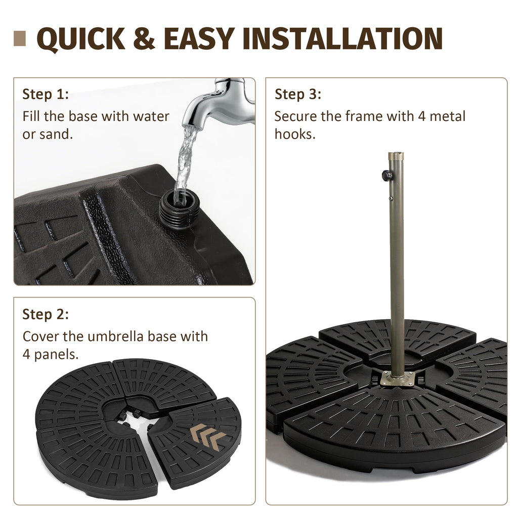 Patio Umbrella Base Fillable Black HDPE 4 Piece 220 LB Water or Sand