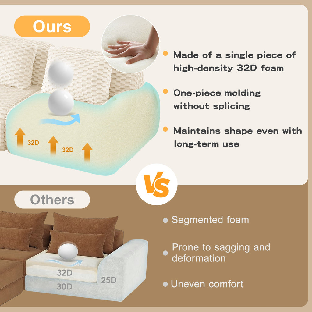 Sectional Sofa Modular Flannelette Cream Deep Seat 2 Seat No Assembly
