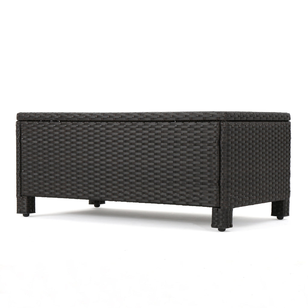 Outdoor Patio Set PE Rattan Dark Brown 4 Piece Loveseat Chairs Coffee Table