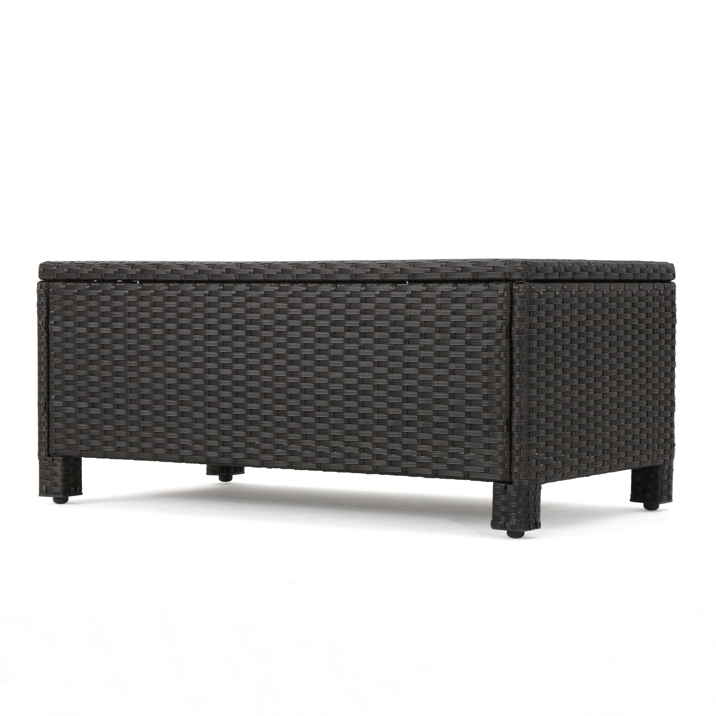 Outdoor Patio Set PE Rattan Dark Brown 4 Piece Loveseat Chairs Coffee Table