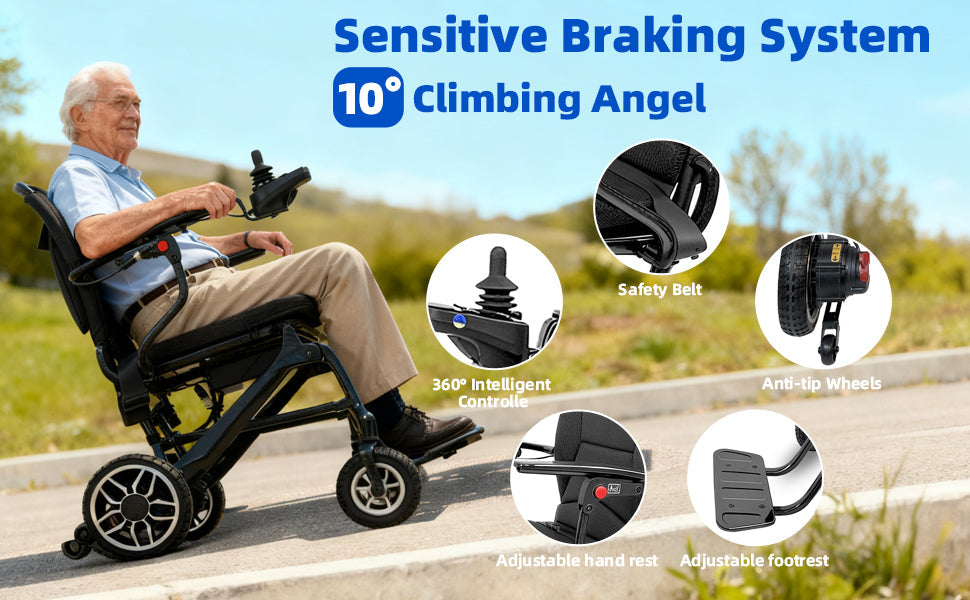 Wheelchair Electric Foldable Carbon Fiber 37 LB 30 Mile Range 38x24x37 In