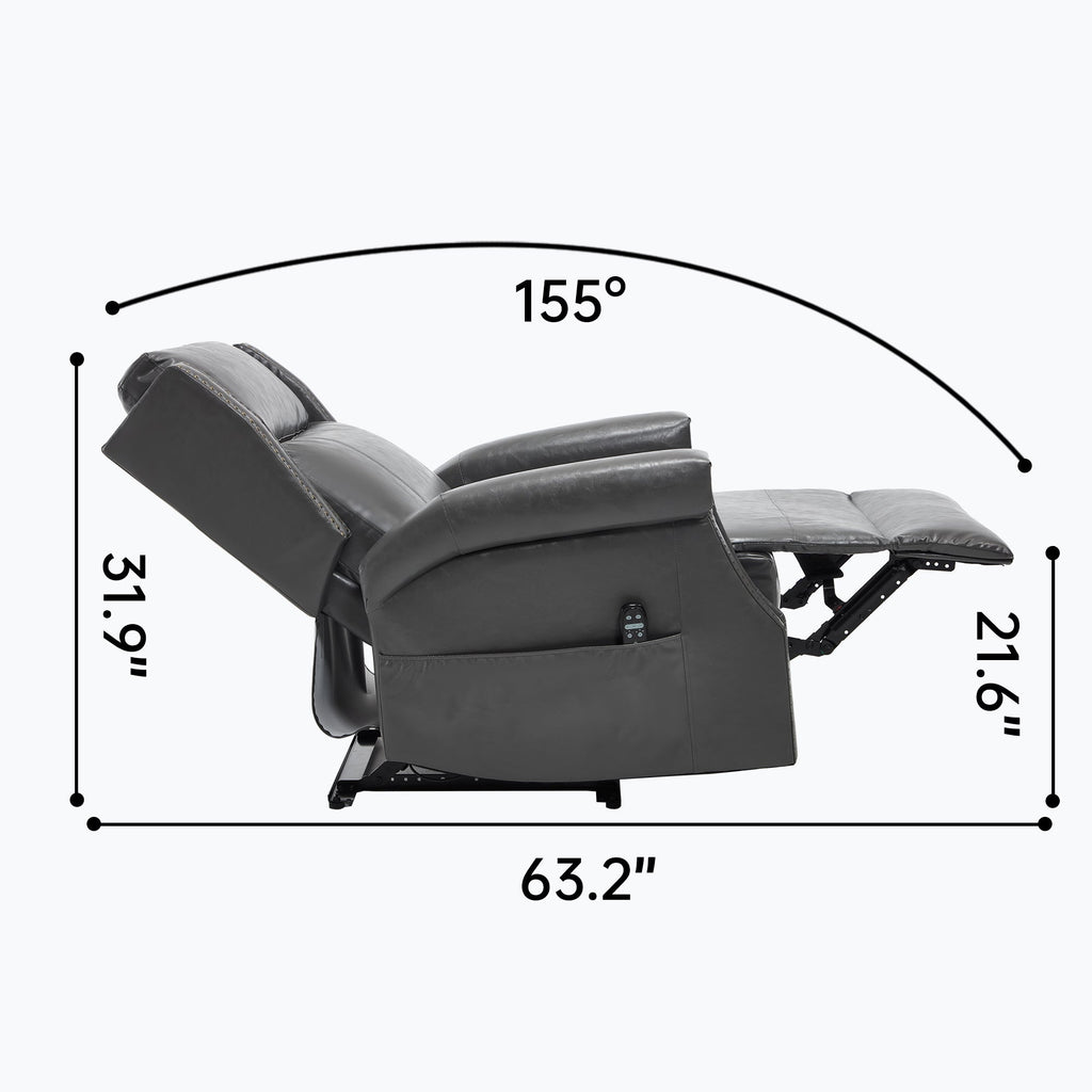 Recliner Chair Manual Faux Leather Gray Heat Massage 155 Degree 8 Nodes