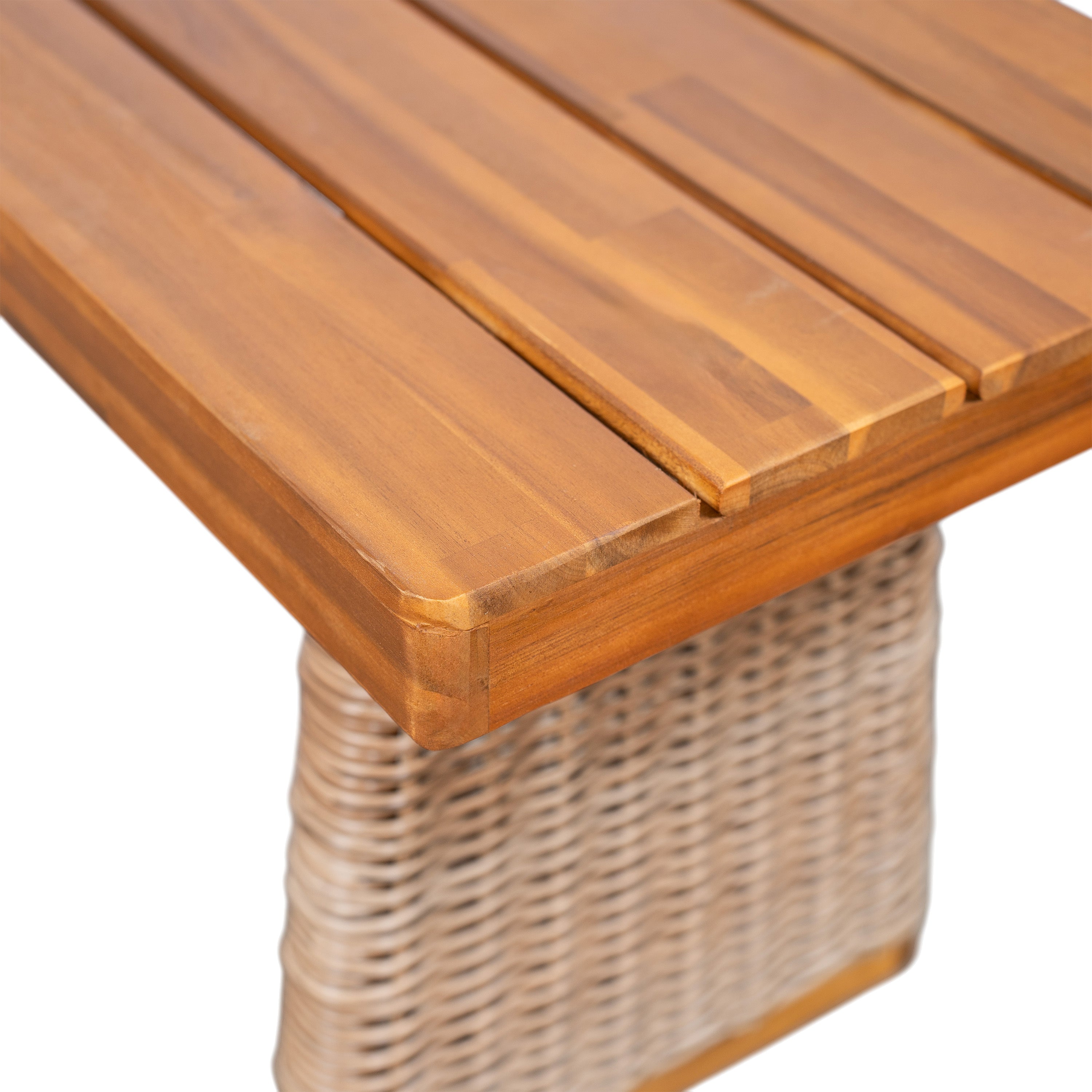 Outdoor Dining Set Acacia Wood Brown 3 Piece Table 2 Benches Rattan Legs