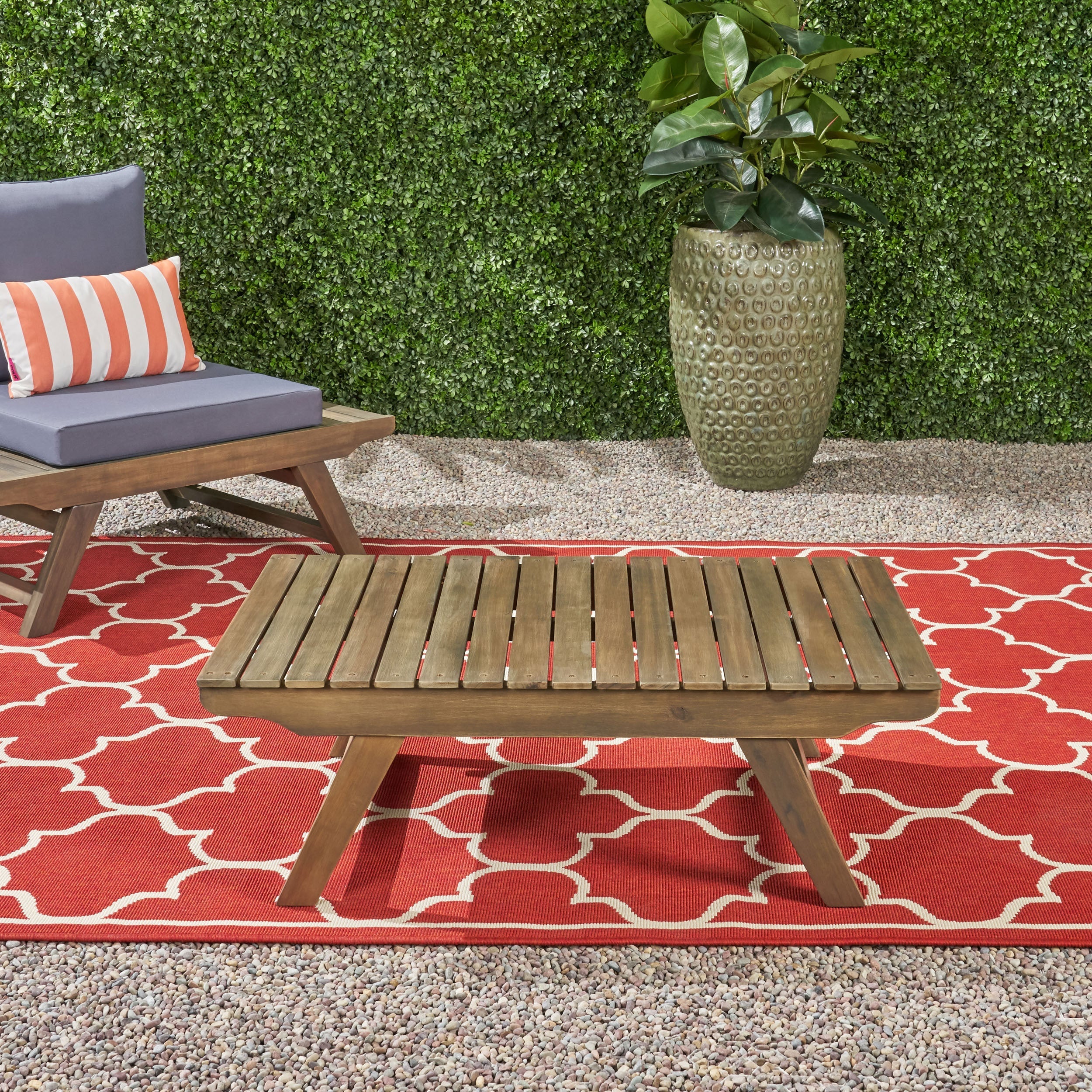Outdoor Coffee Table Acacia Wood Gray Open Slat Design 37x24x12.5 In
