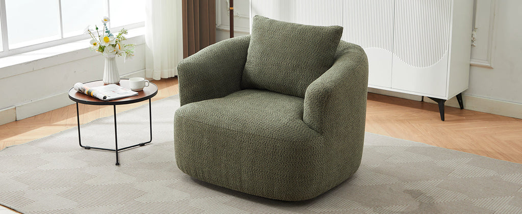 Accent Chair Swivel Barrel Chenille Green 360 Degree Pocket Spring 38 In