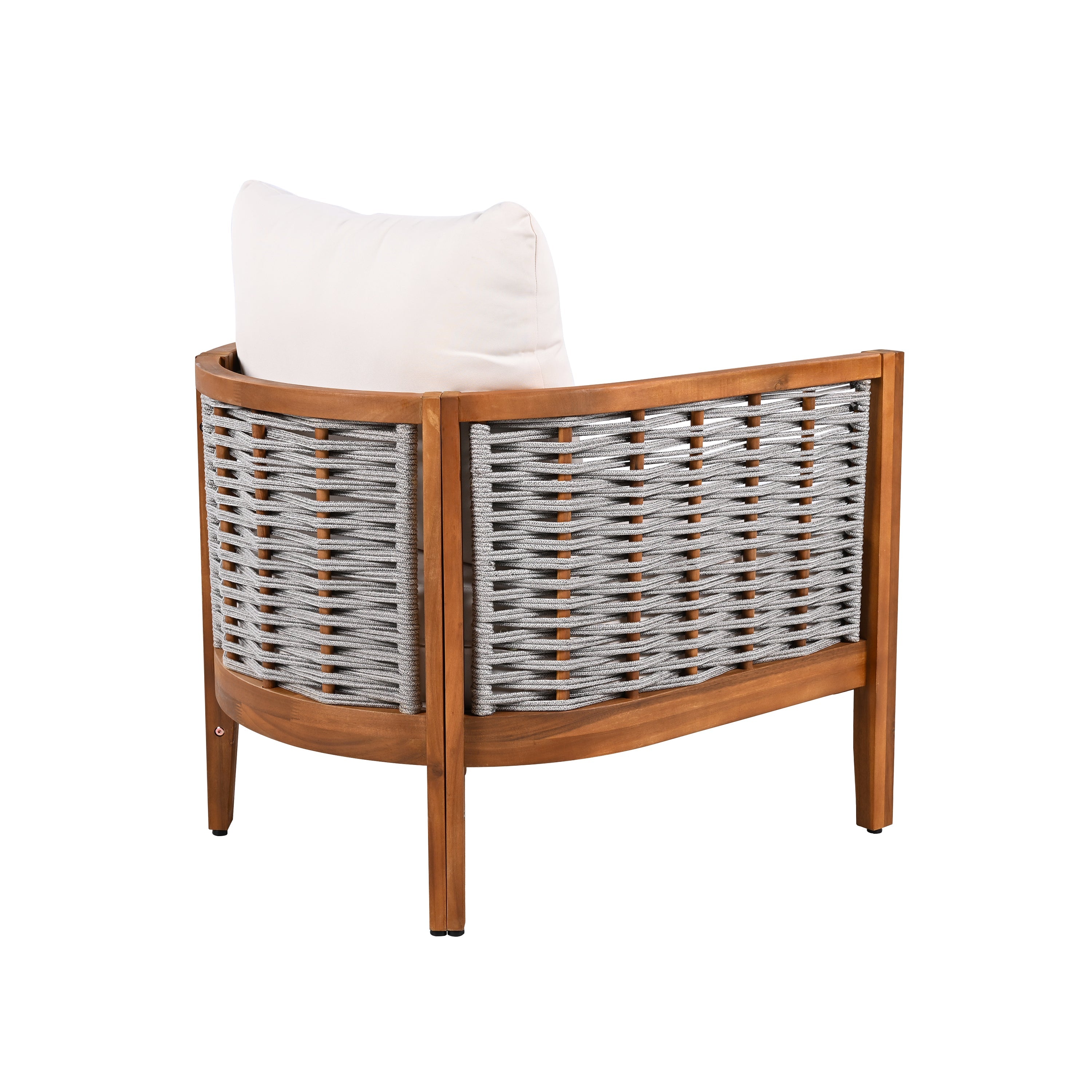 Outdoor Tub Chair Acacia Wood Rope Teak Beige Cushion Deep Seat 27in