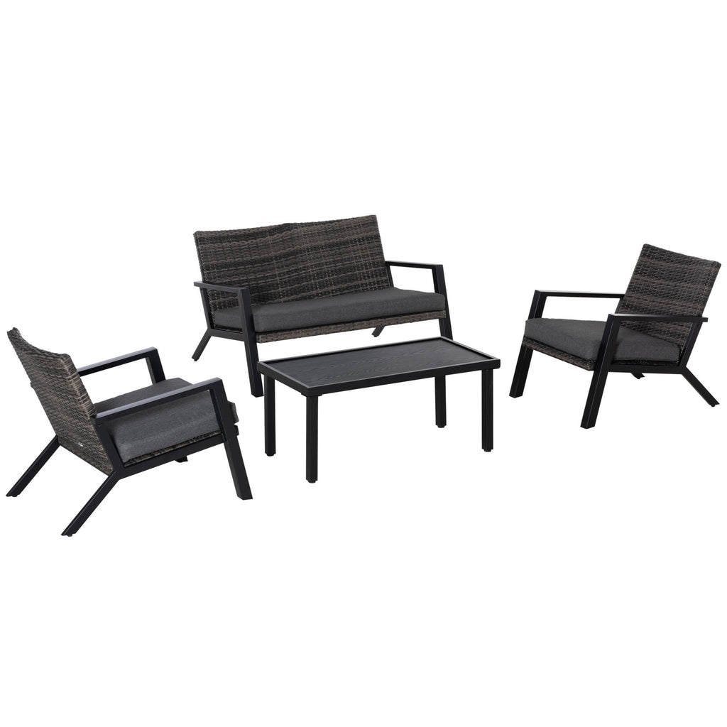 Outdoor Patio Set PE Wicker Black 4 Piece Loveseat Chairs