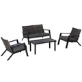 Outdoor Patio Set PE Wicker Black 4 Piece Loveseat Chairs