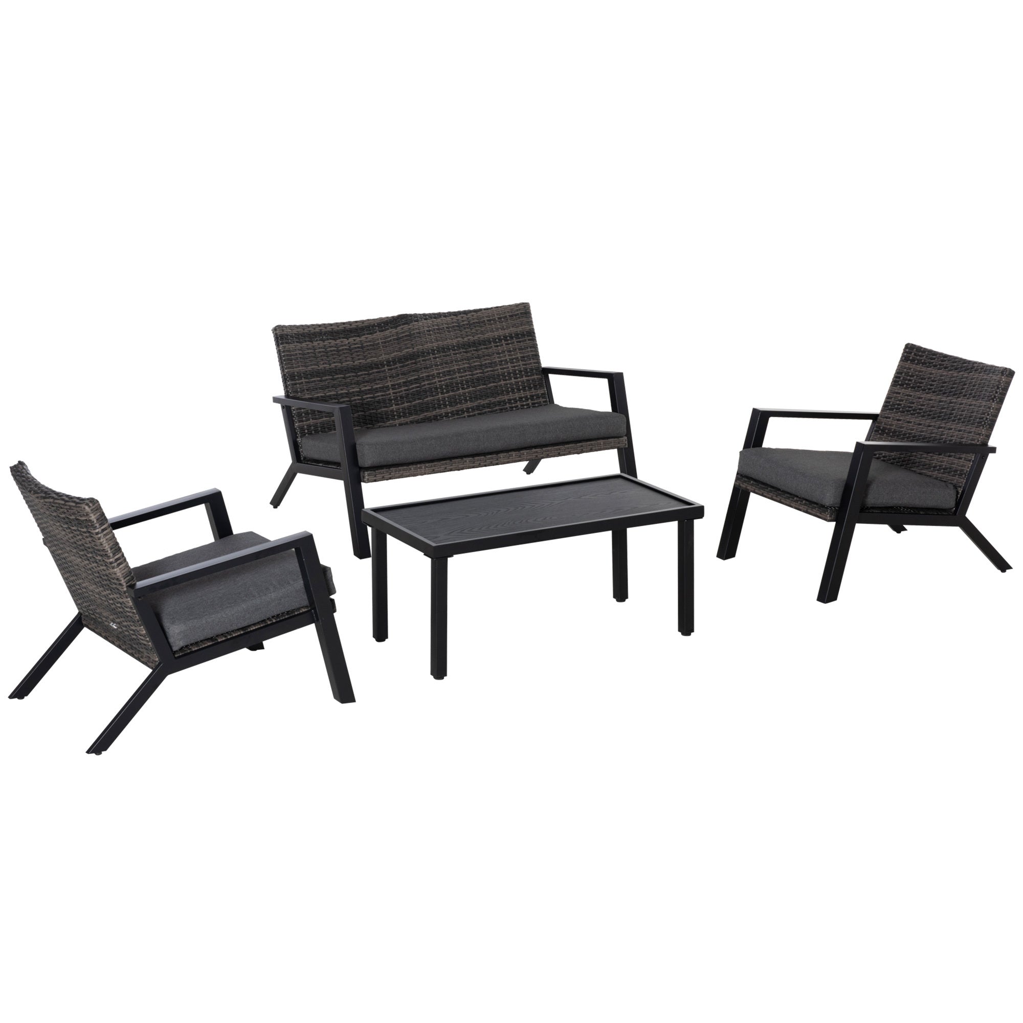 Outdoor Patio Set PE Wicker Black 4 Piece Loveseat Chairs