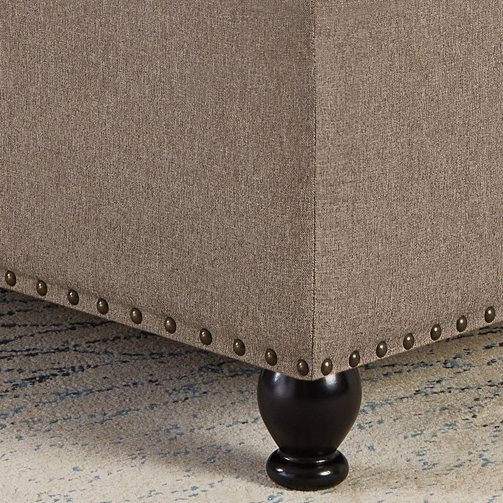 Large Square Storage Ottoman Button Tufted Wooden Legs Linen, 30x30x18
