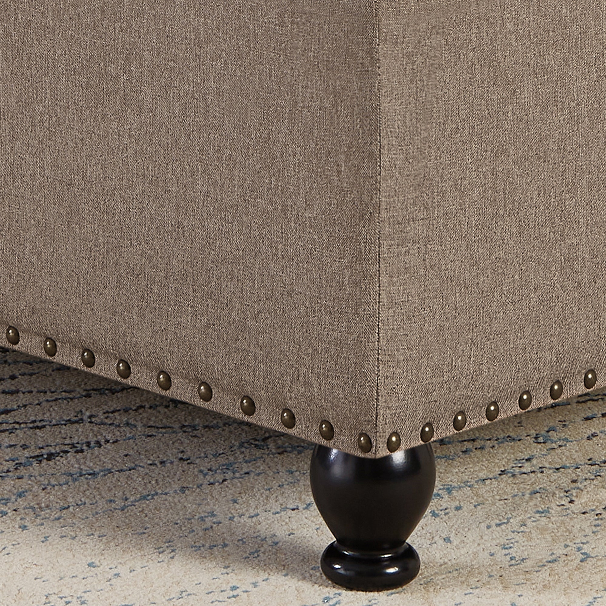 Large Square Storage Ottoman Button Tufted Wooden Legs Linen, 30x30x18