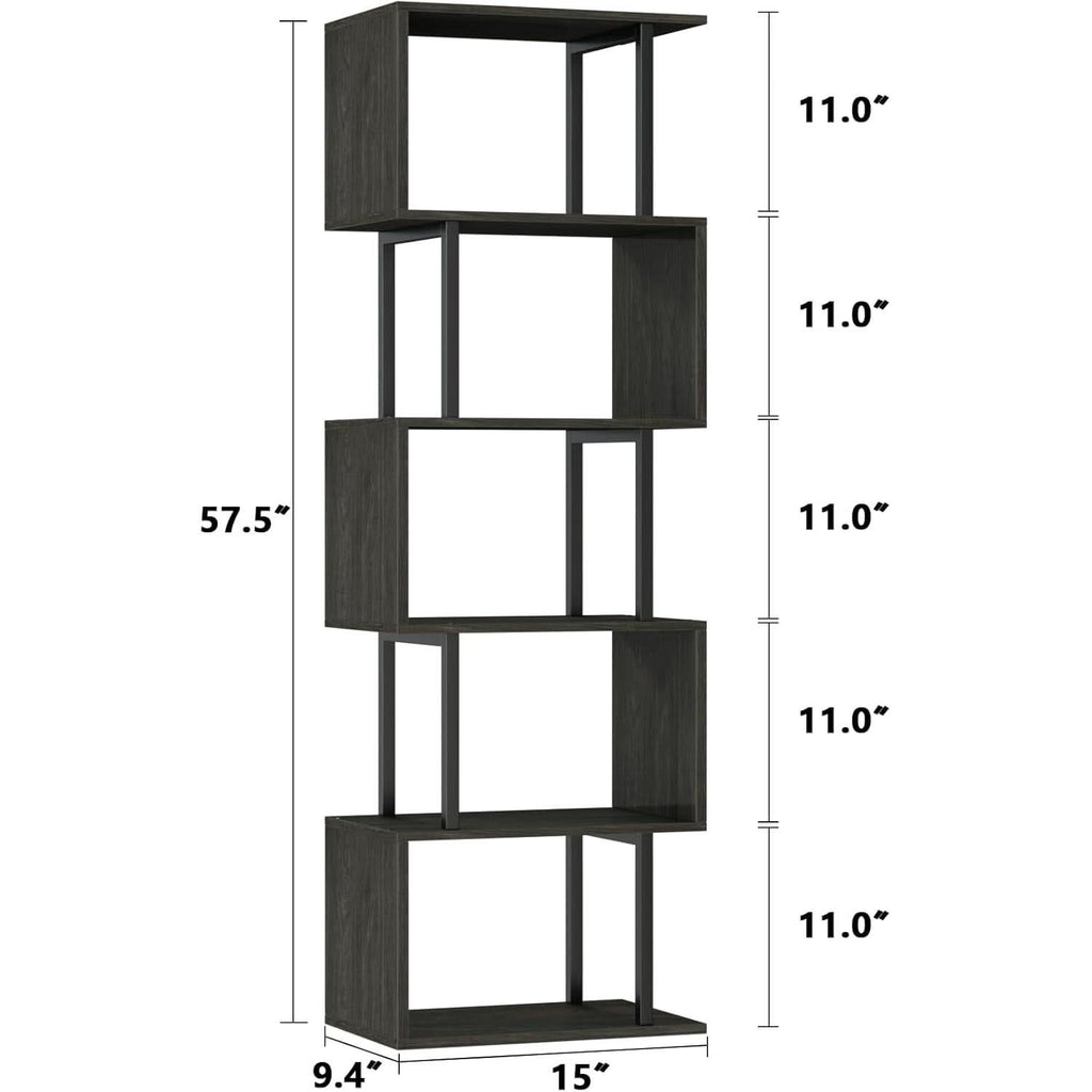 6 Tier Bookshelf Oak Finish Modern Storage Display